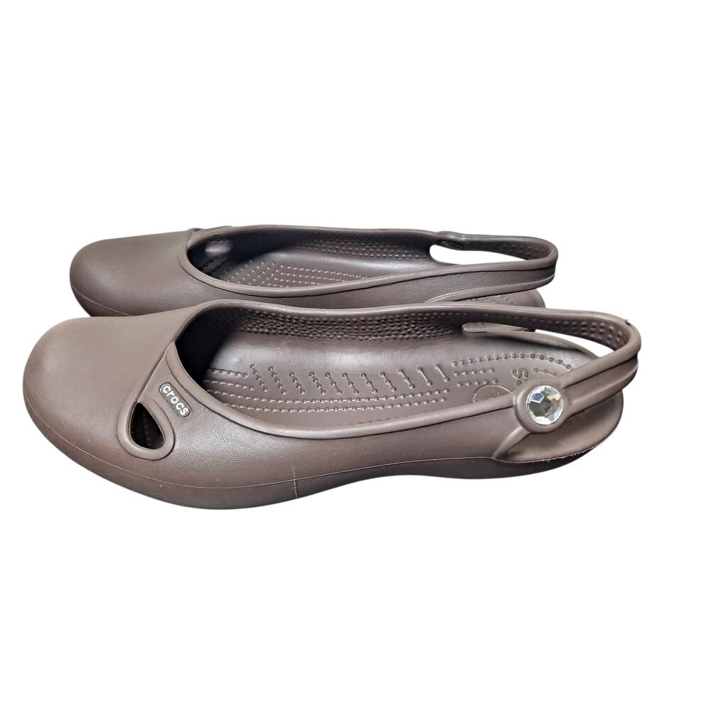 Crocs Women's 8 Olivia Brown Jeweled Slingback Ballet Flat Slip On